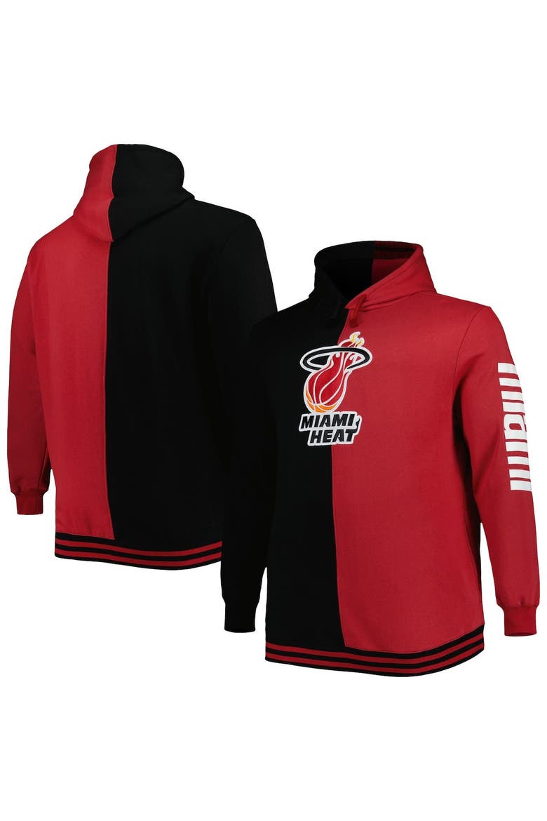 Men's Mitchell & Ness Black/Red Miami Heat Big & Tall Hardwood Classics Split Pullover Hoodie, Main, color, Black
