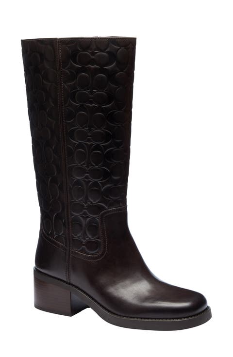 Signature Embossed Leather Knee High Boot