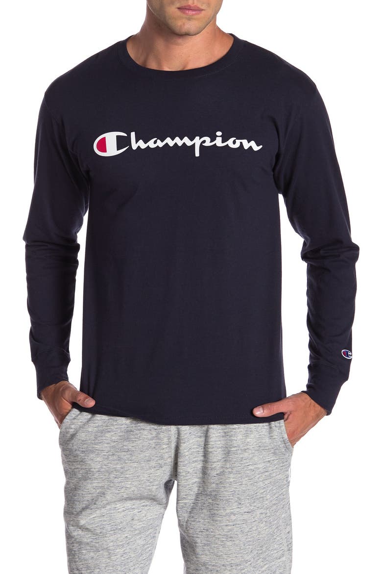 Logo Print Long Sleeve T-Shirt, Main, color, NAVY