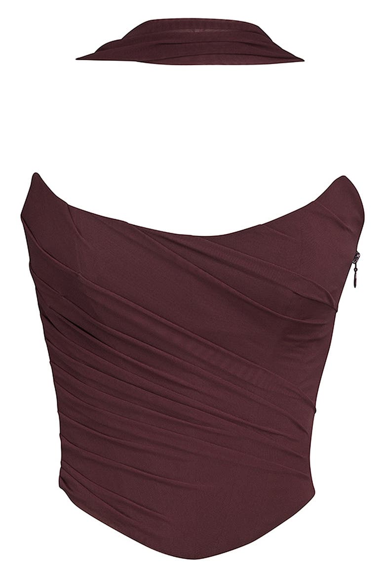 Hallie Corset Mesh Halter Top with Scarf, Alternate, color, CABERNET