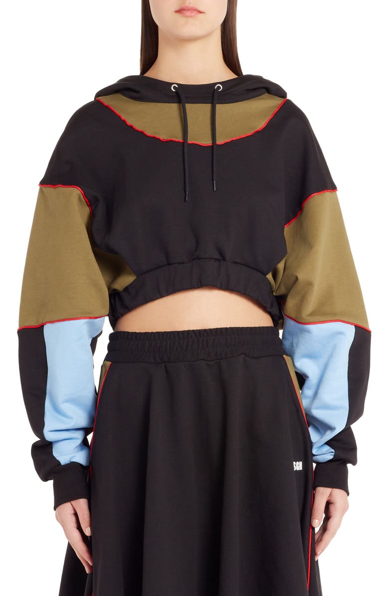 MSGM Colorblock Crop Hoodie, Main, color,