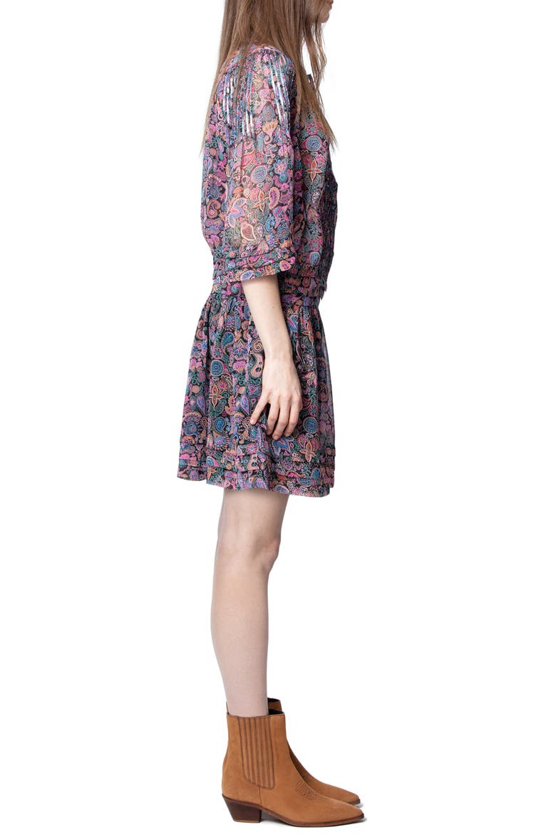 Rimo Mandala Sequin Trim Floral Dress, Alternate, color, NOIR