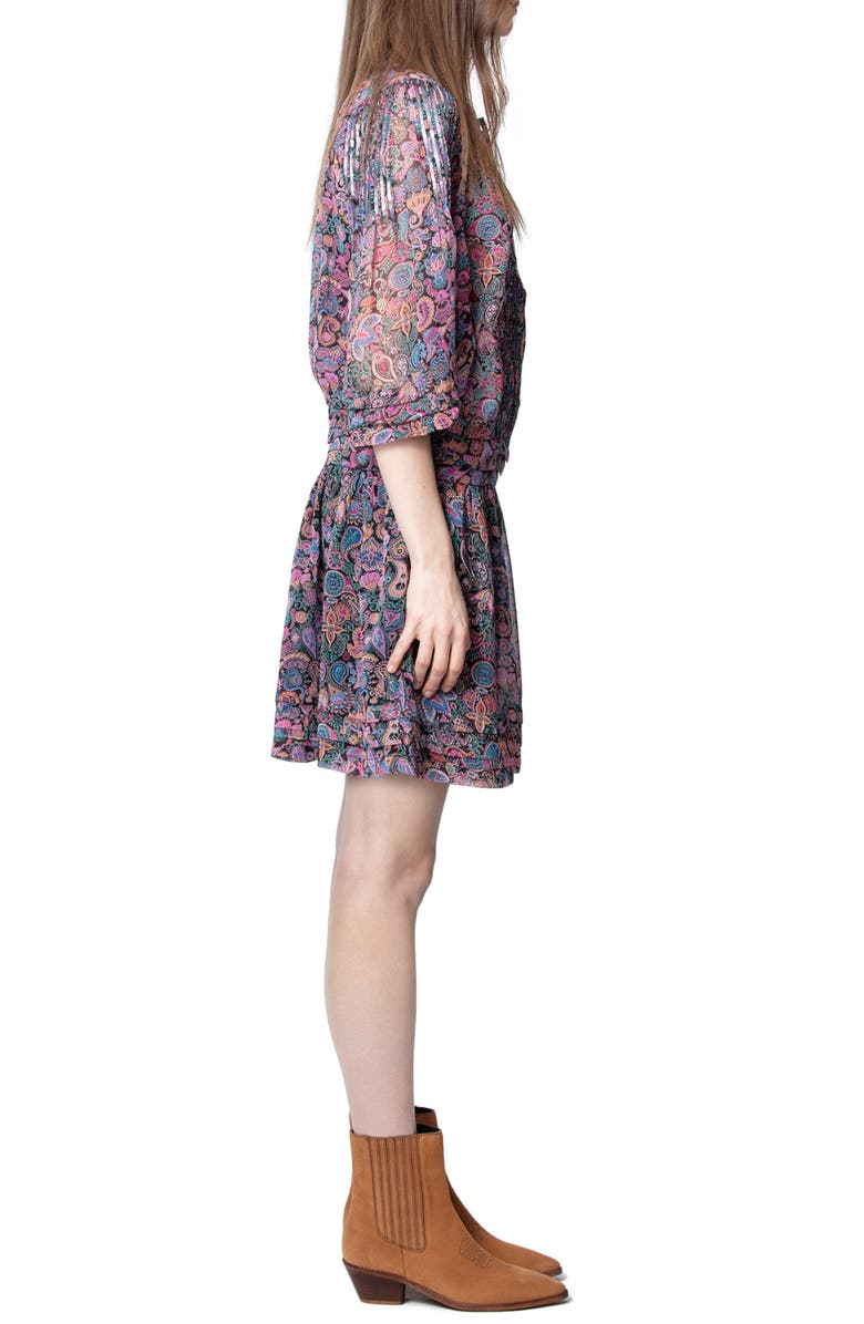 Zadig & Voltaire Rimo Mandala Sequin Trim Floral Dress, Alternate, color,