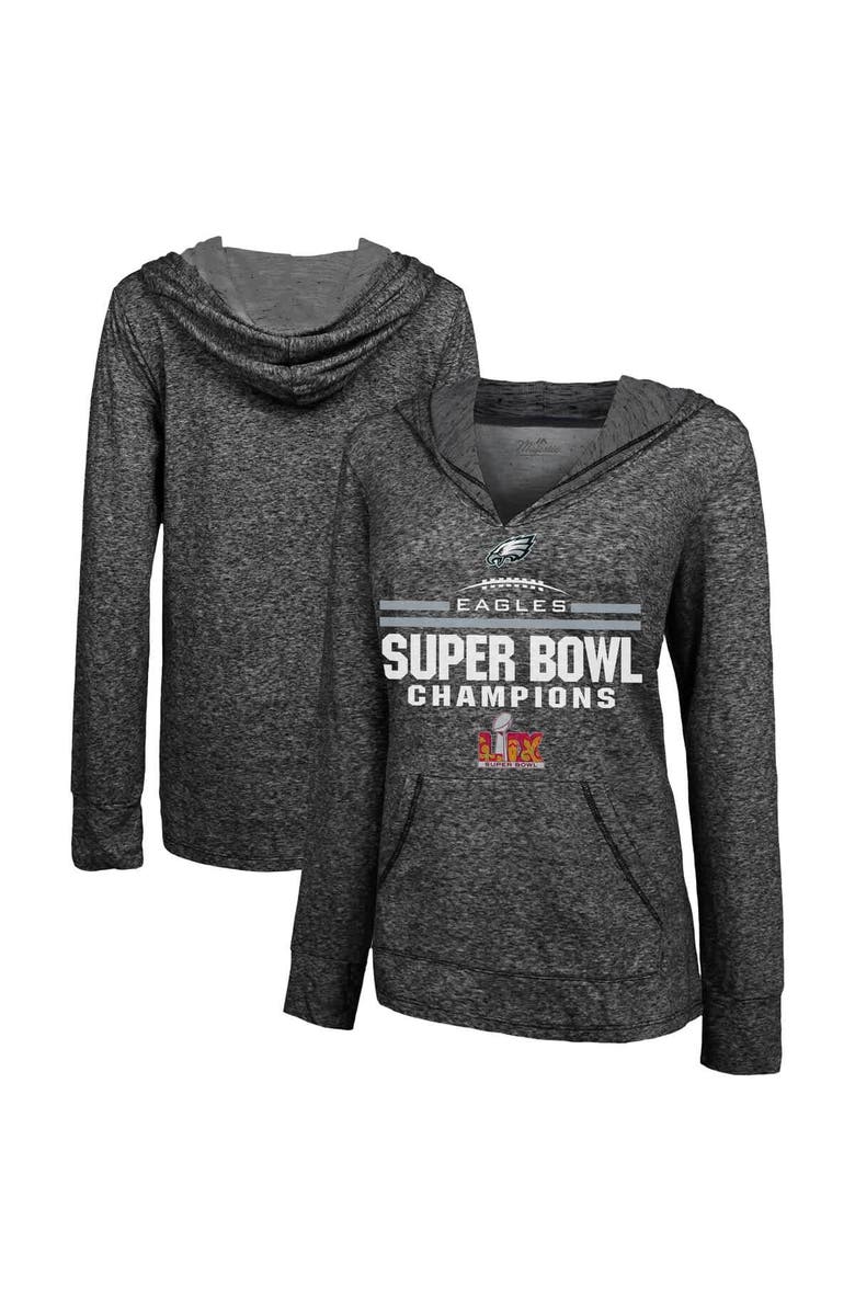 Majestic Threads Women's Majestic Threads  Charcoal Philadelphia Eagles Super Bowl LIX Champions Edge Rusher Slub Pullover Hoodie, Main, color, 