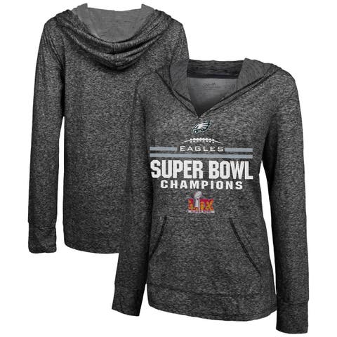Women's Majestic Threads  Charcoal Philadelphia Eagles Super Bowl LIX Champions Edge Rusher Slub Pullover Hoodie