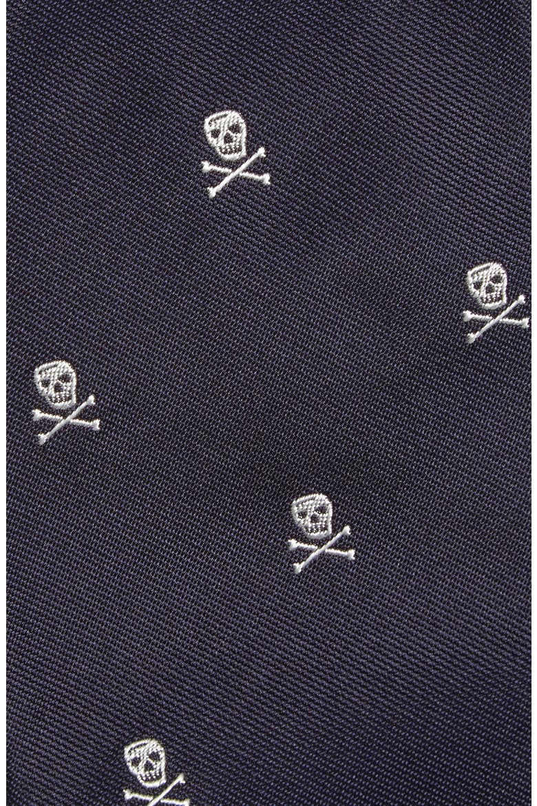 Skull & Crossbones Embroidered Silk Tie, Alternate, color, NAVY
