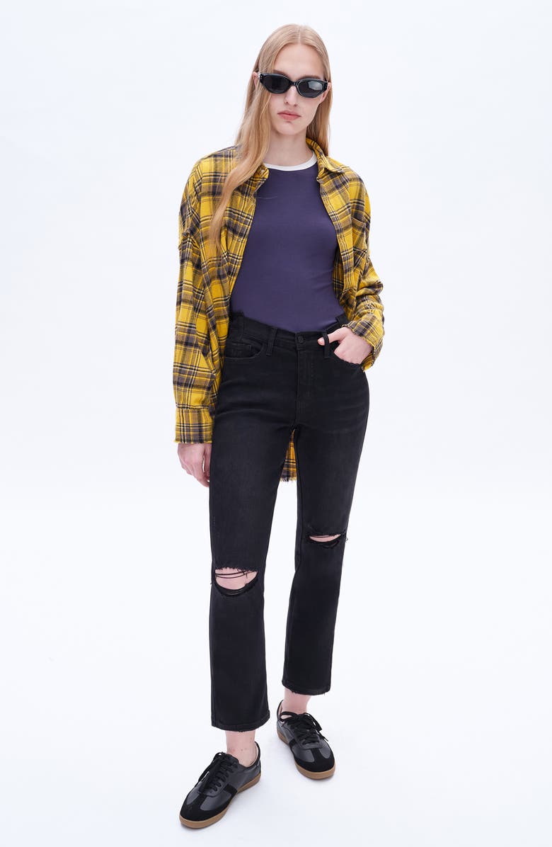 Bayeas Distressed High Waist Ankle Straight Leg Jeans, Alternate, color, Black