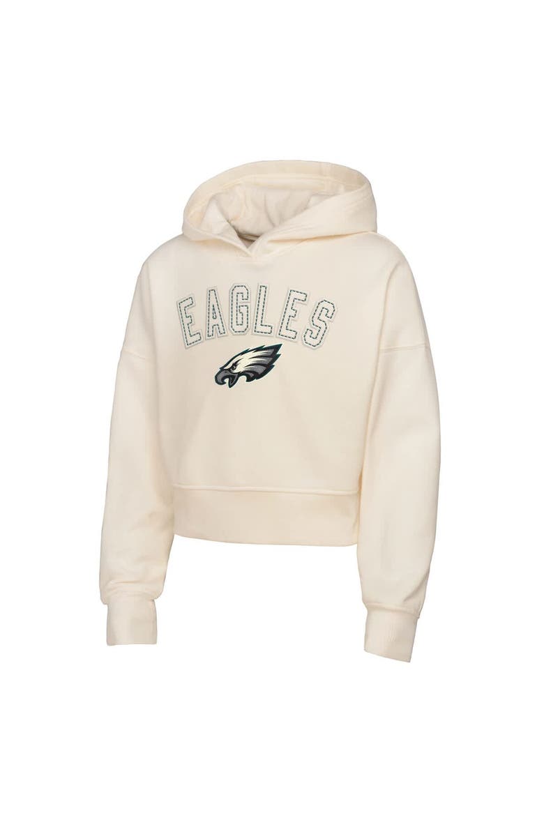 Outerstuff Girls Youth Outerstuff Cream Philadelphia Eagles Oversized Cropped Blitz Hoodie, Alternate, color,