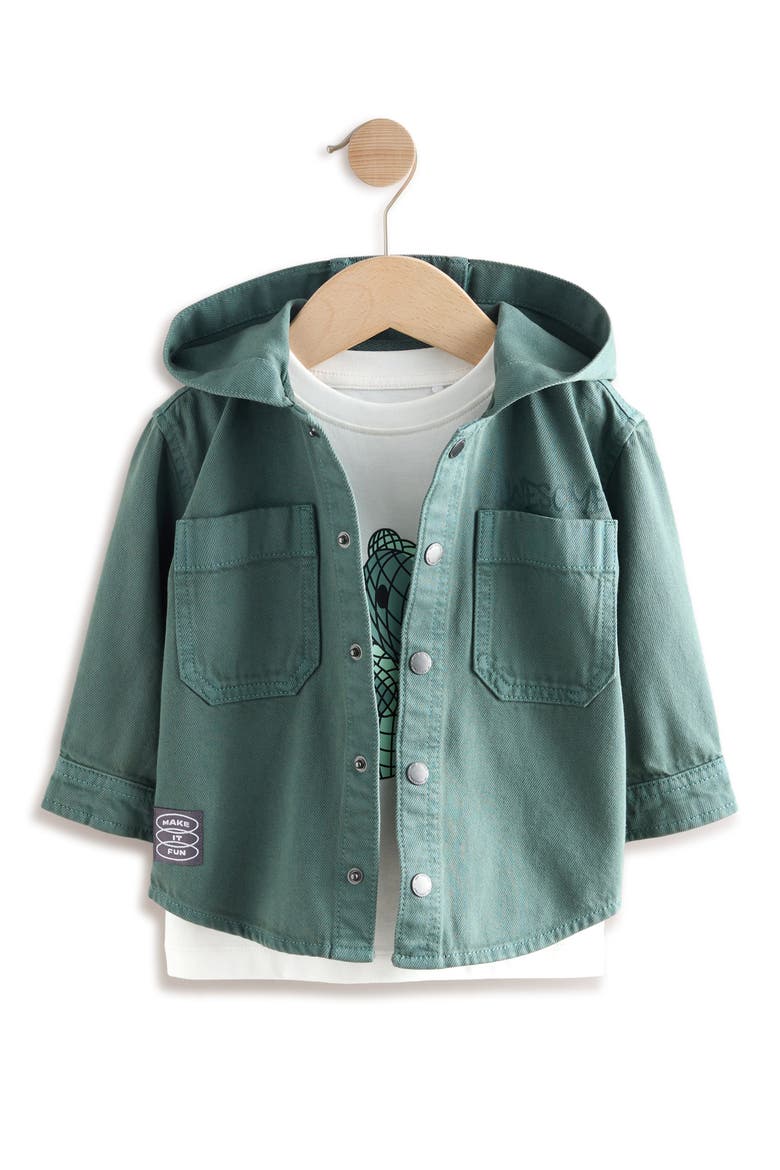 Kids' Hooded Cotton Shacket & Graphic T-Shirt Set, Main, color, WHITE