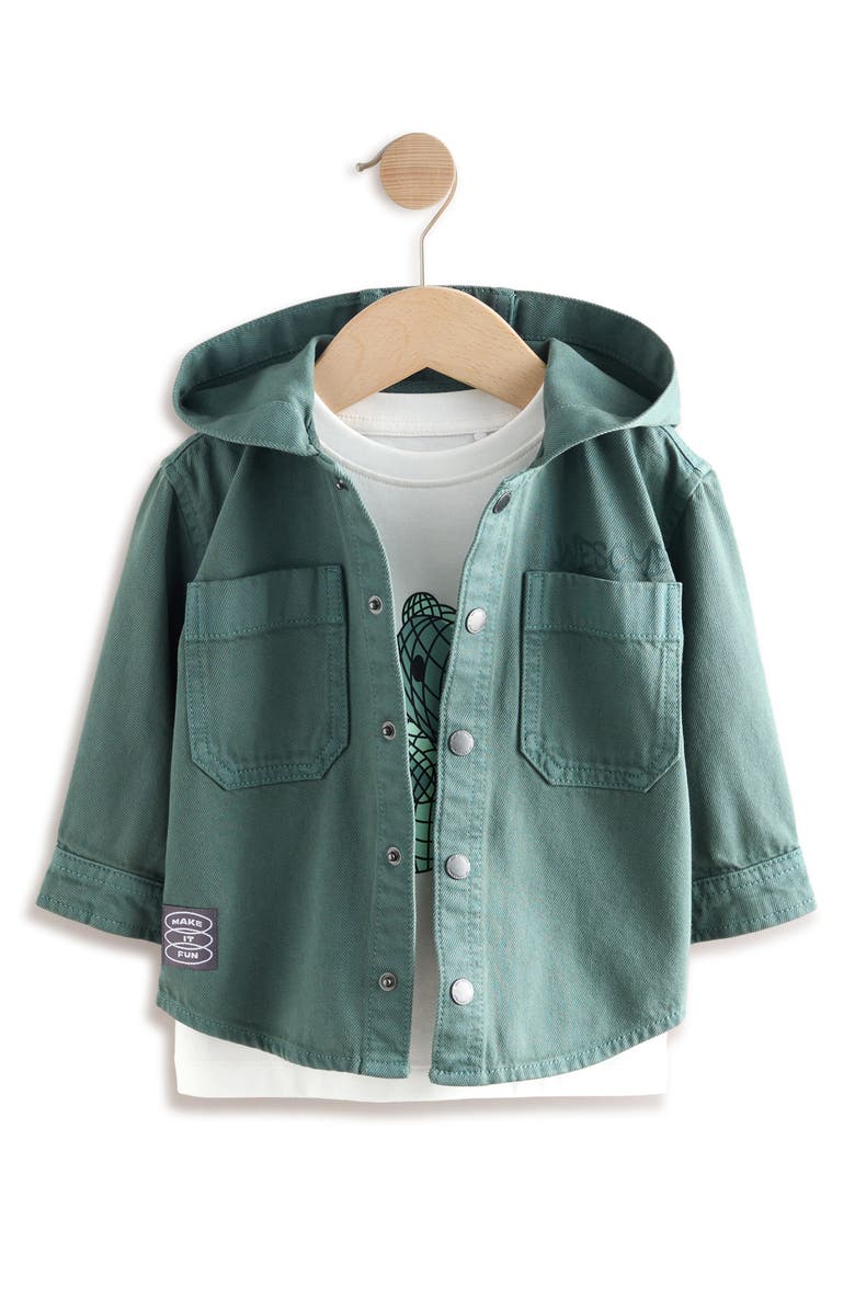 NEXT Kids' Hooded Cotton Shacket & Graphic T-Shirt Set, Main, color, White