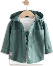 NEXT Kids' Hooded Cotton Shacket & Graphic T-Shirt Set
