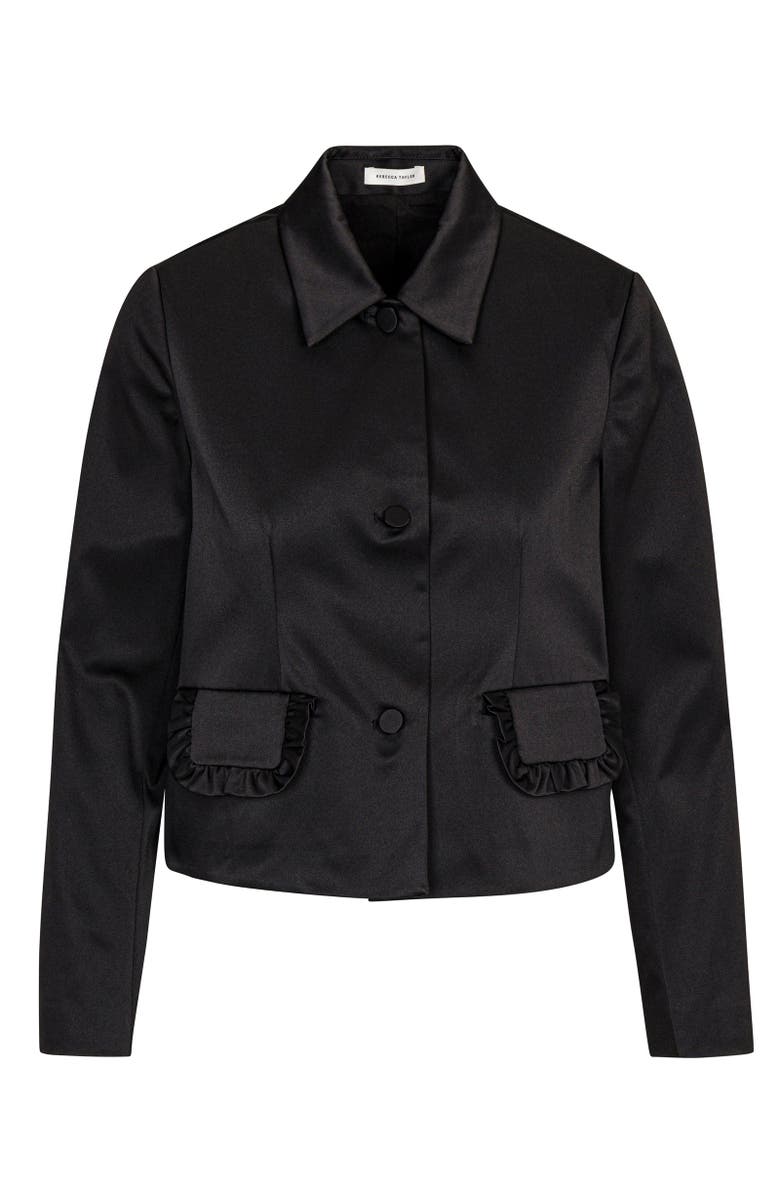 Rebecca Taylor Techy Sateen Ruffle Pocket Jacket, Alternate, color, Black