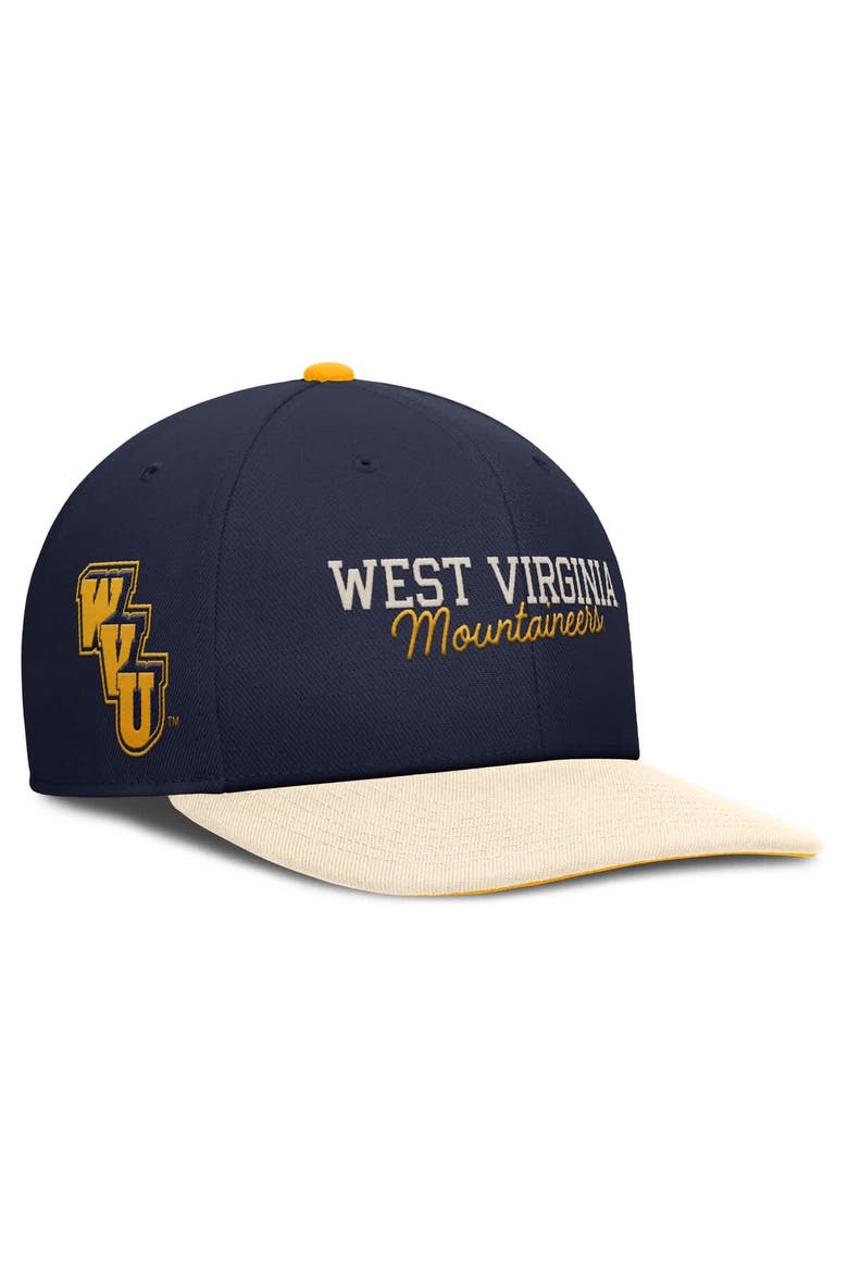 Men's Nike Navy/Cream West Virginia Mountaineers Pro Legacy Script Snapback Hat, Alternate, color, Navy