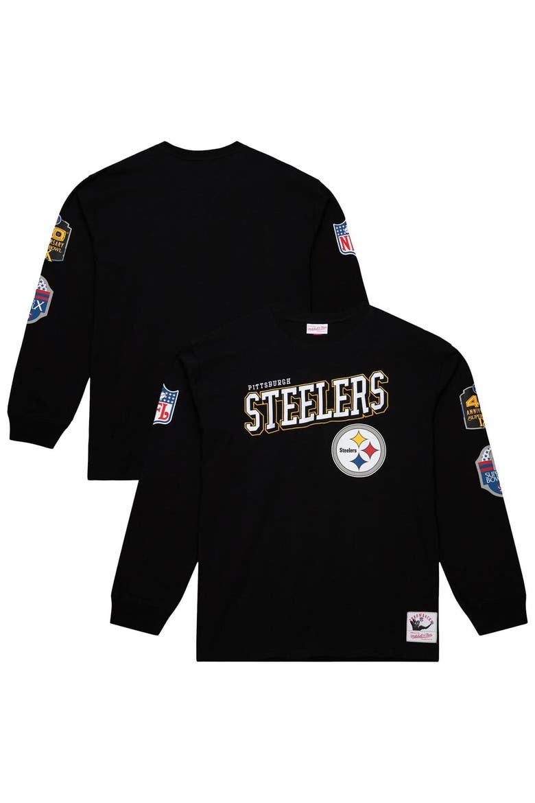 Men's Mitchell & Ness  Black Pittsburgh Steelers Training Camp Vintage Logos Long Sleeve T-Shirt, Main, color, Black