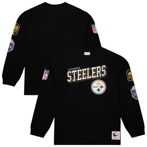Men's Mitchell & Ness  Black Pittsburgh Steelers Training Camp Vintage Logos Long Sleeve T-Shirt