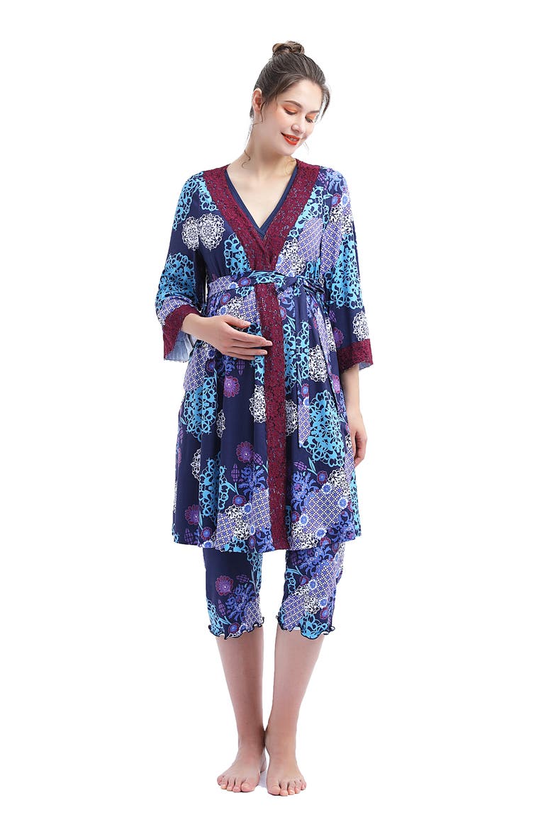 Natalie 3-Piece Maternity/Nursing Pajama Set, Alternate, color, MULTICOLORED