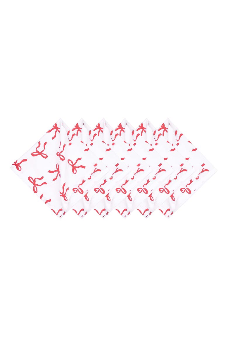 Holiday Bows Ribbon Holiday Christmas Set of 6 Cloth Napkins, Main, color, White
