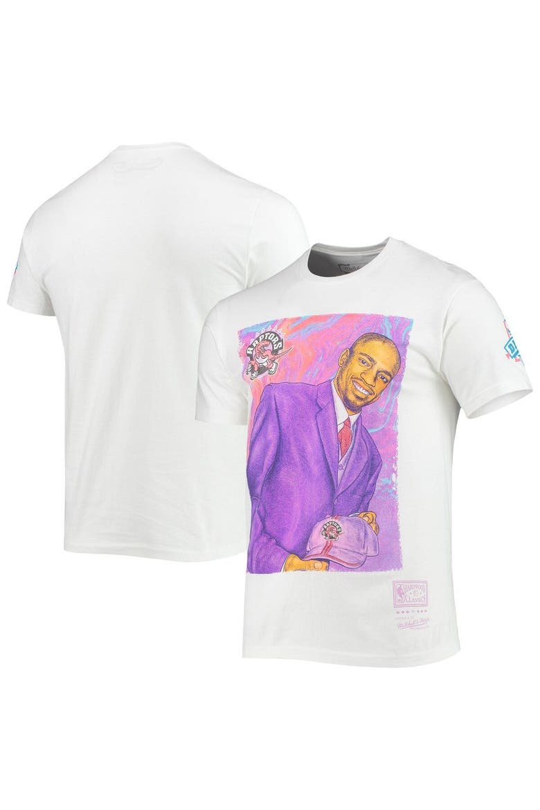 Men's Mitchell & Ness Vince Carter White Toronto Raptors Hardwood Classics Draft Day Colorwash T-Shirt, Main, color, White