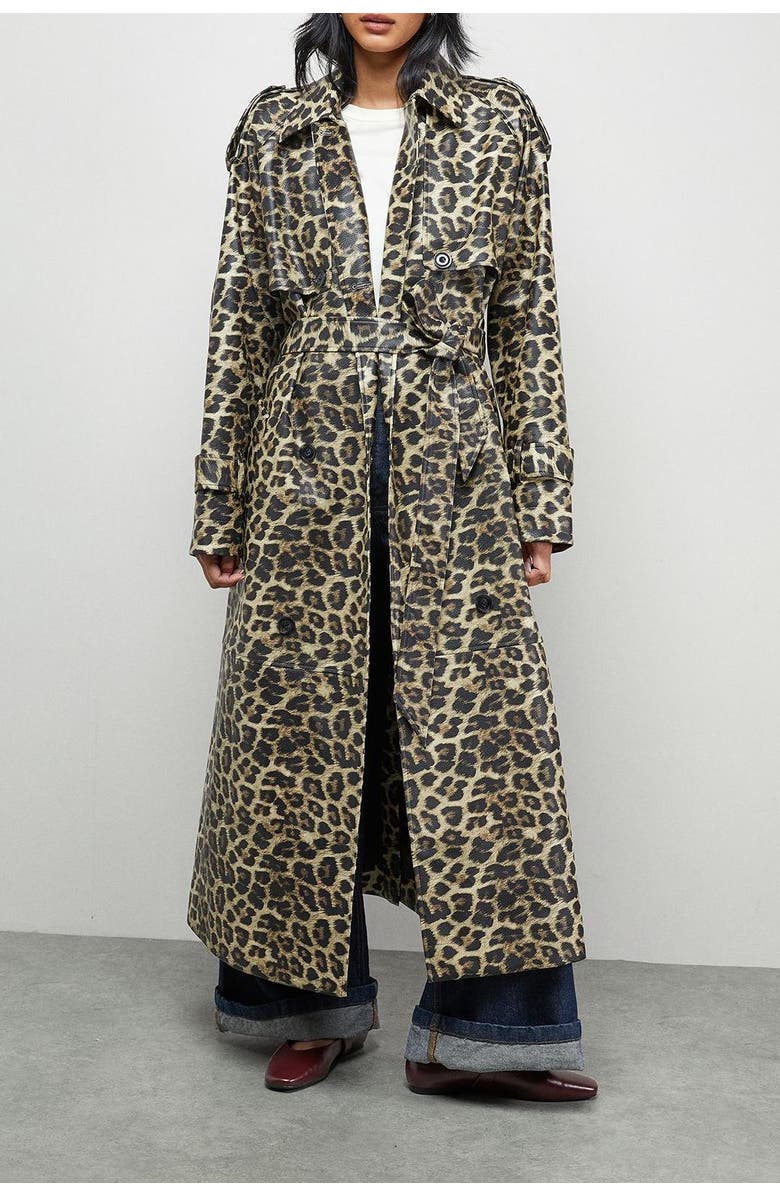 Warehouse Leopard Print Trench Coat, Alternate, color, Leopard