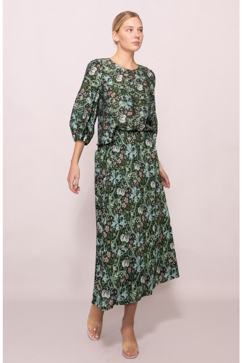 Puff Sleeve Button-Up Shirt, Alternate, color, GREEN MULTI