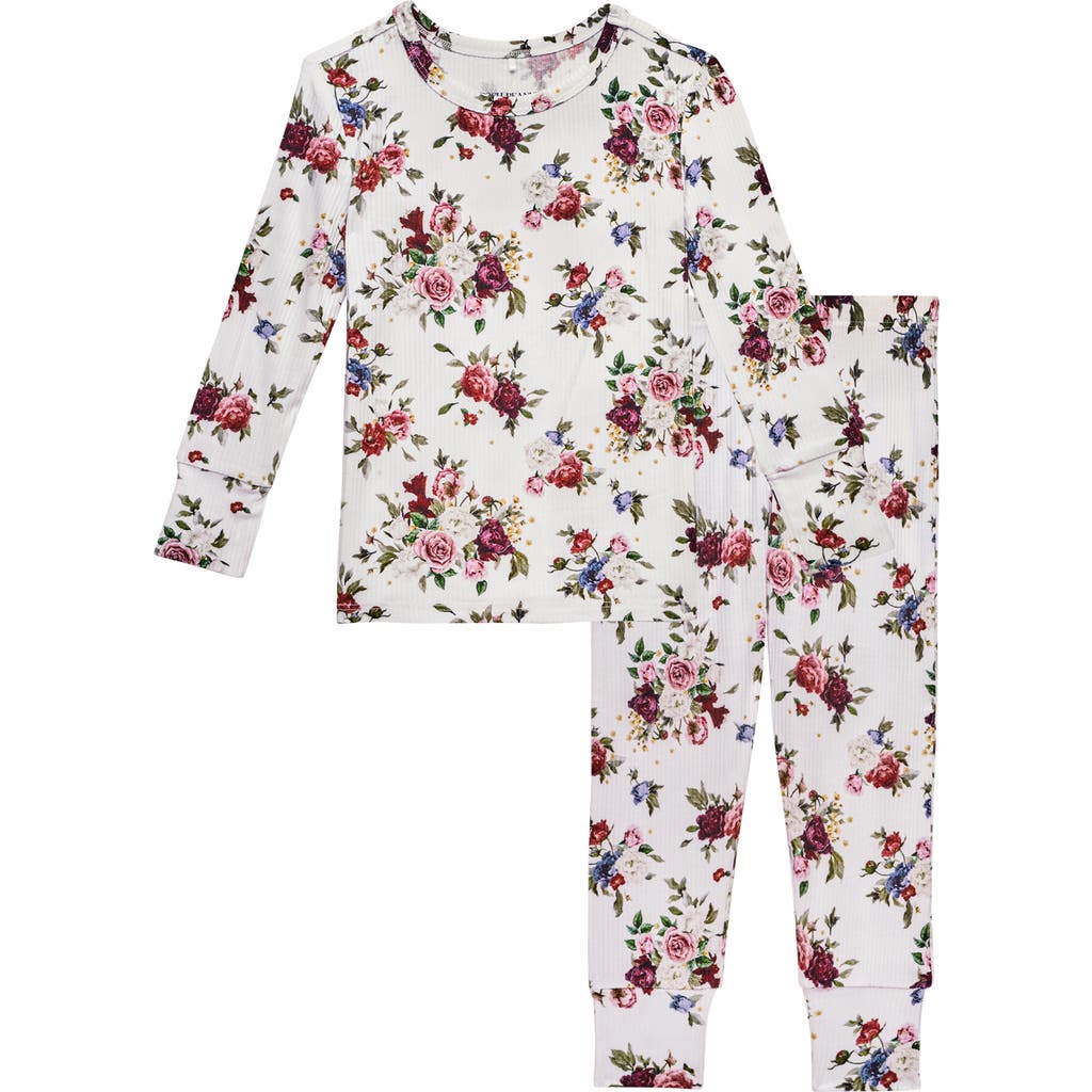 Posh Peanut Kids' Philippa Floral Fitted Two-Piece Pajamas in Open White