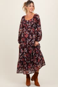 PinkBlush Floral V-Neck Bubble Sleeve Maxi Dress