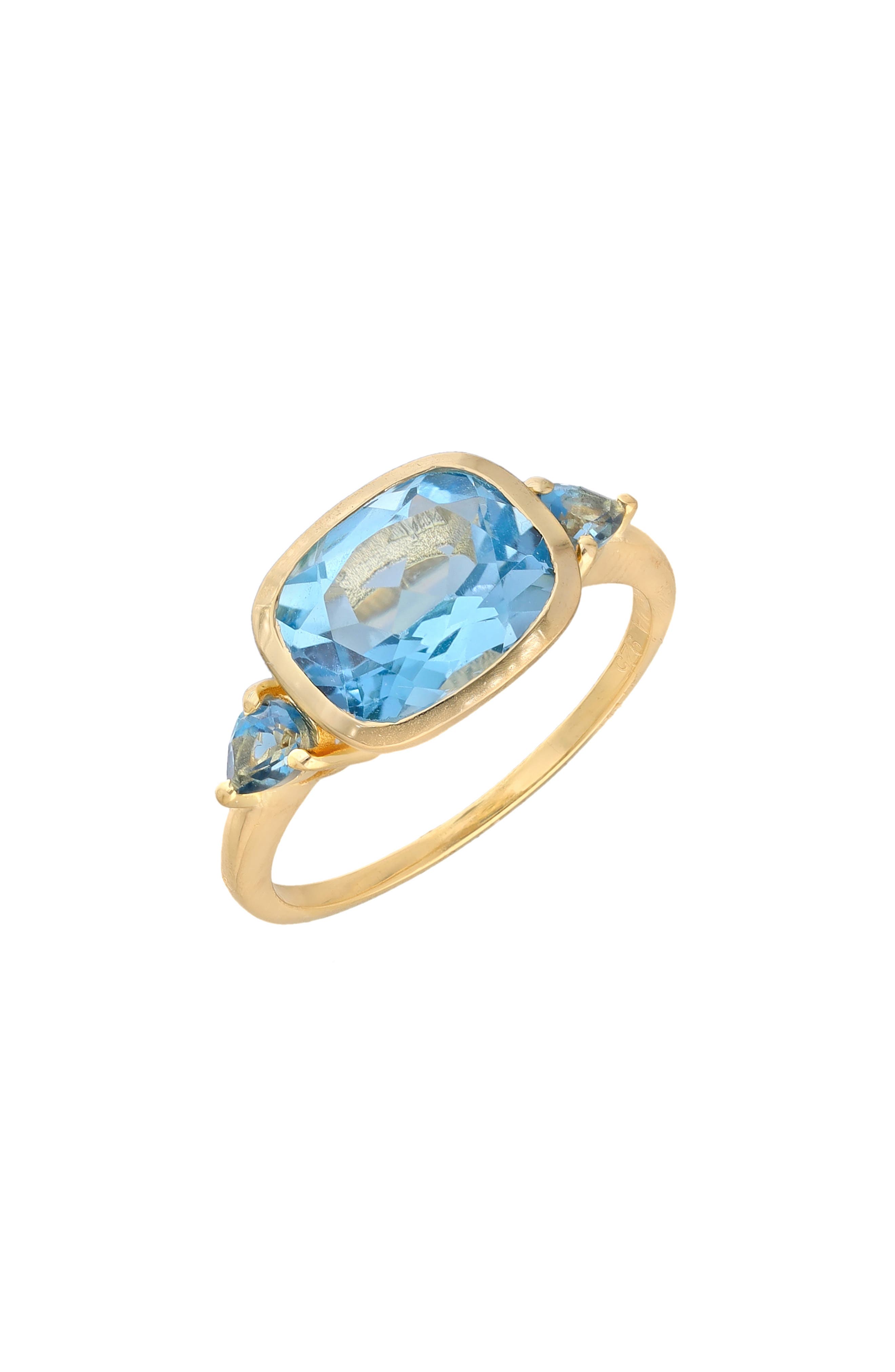 YS GEMS Cushion & Trillion Cut Blue Topaz Ring