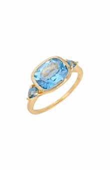 YS GEMS Cushion & Trillion Cut Blue Topaz Ring