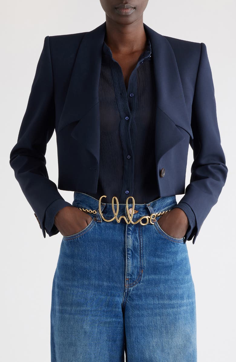 Chloé One-Button Crop Wool Blazer, Main, color, 