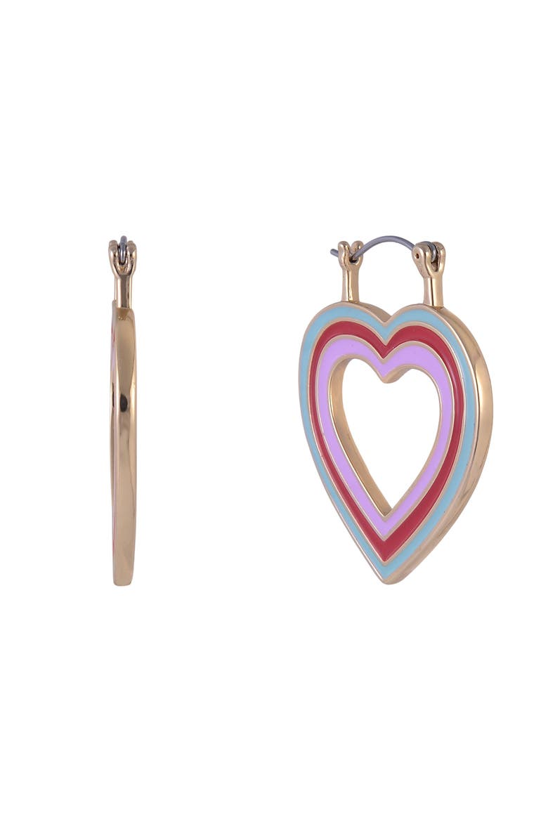 Enamel Heart Hoop Earrings, Main, color, Red