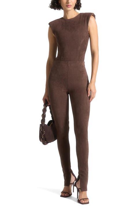 Wide Shoulder Suede Bodysuit