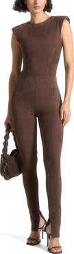 Manière De Voir Wide Shoulder Suede Bodysuit