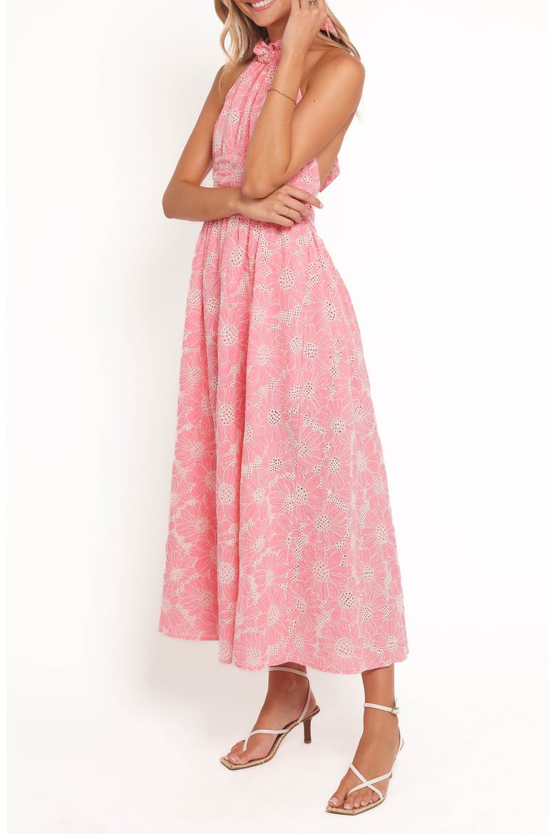 Taila Eyelet Embroidered Halter Neck Cotton Maxi Dress, Alternate, color, PINK