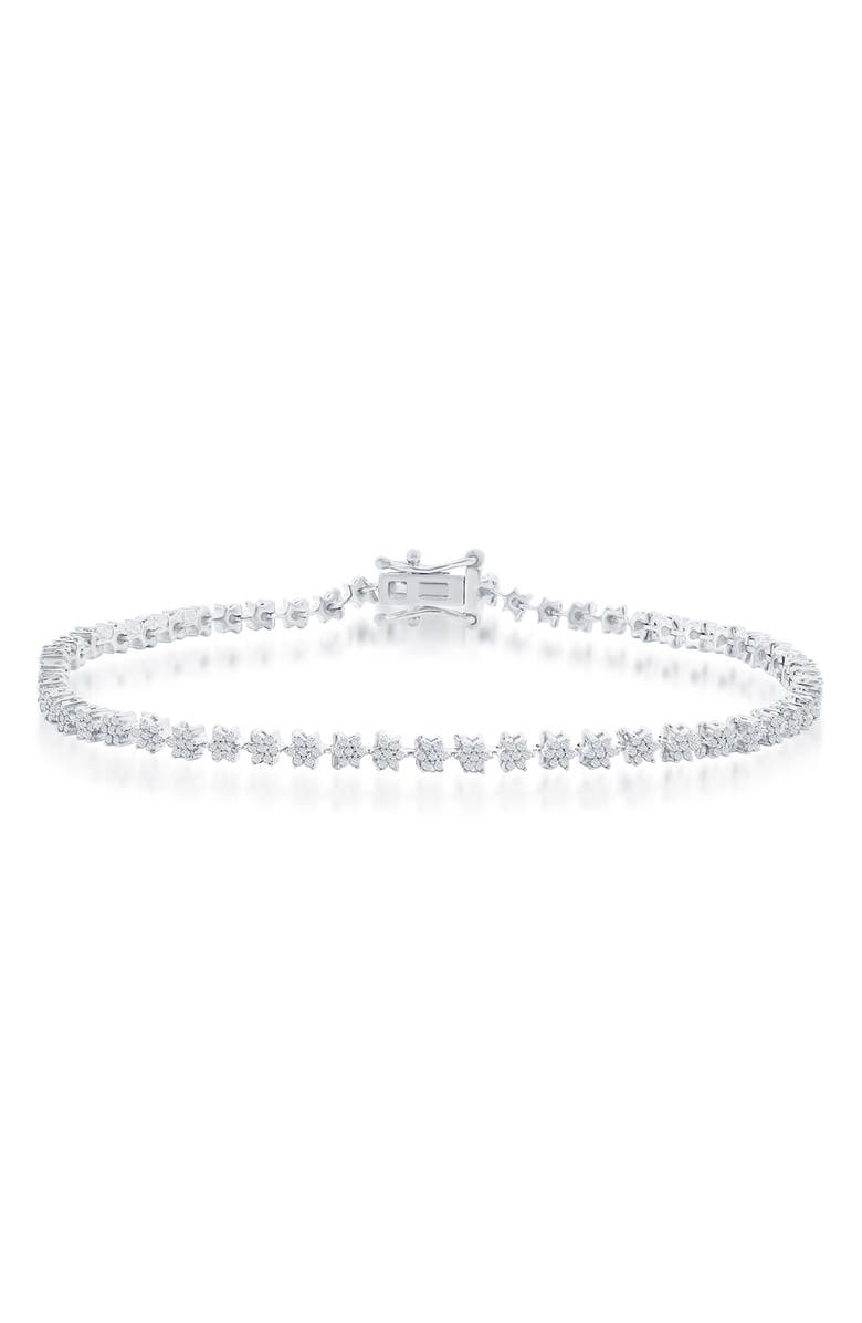 SIMONA Sterling Silver Pavé Diamond Floral Tennis Bracelet - 0.74ct., Main, color, 