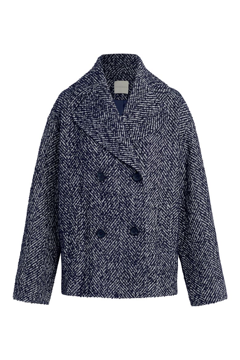 Favorite Double Breasted Peacoat, Alternate, color, NAVY HERRINGBONE