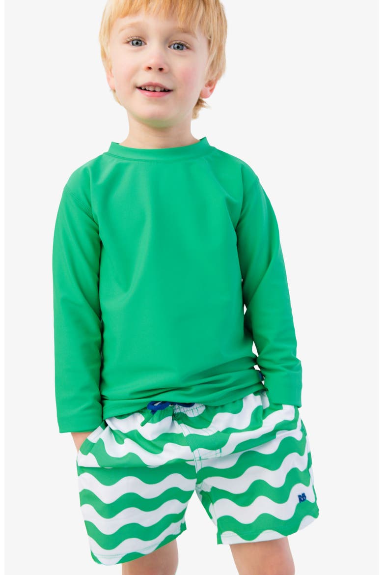 Kids' Wavy Stripe UPF 50+ Swim Trunks, Alternate, color, GREEN