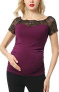 Kimi & Kai Valerie Lace Shoulder Maternity Ruched Top