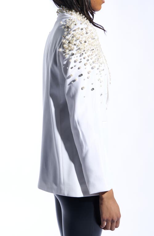 Azalea Wang Pearlized Embellished Blazer In White