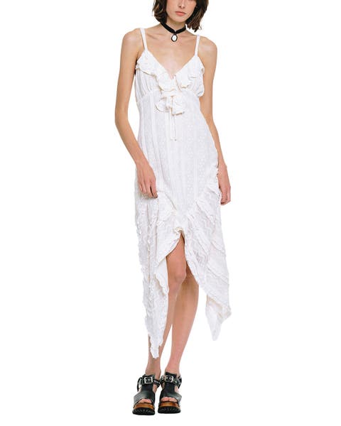 Floral Ruffle Stretch Lace Handkerchief Dress