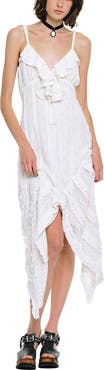 Anna Sui Floral Ruffle Stretch Lace Handkerchief Dress