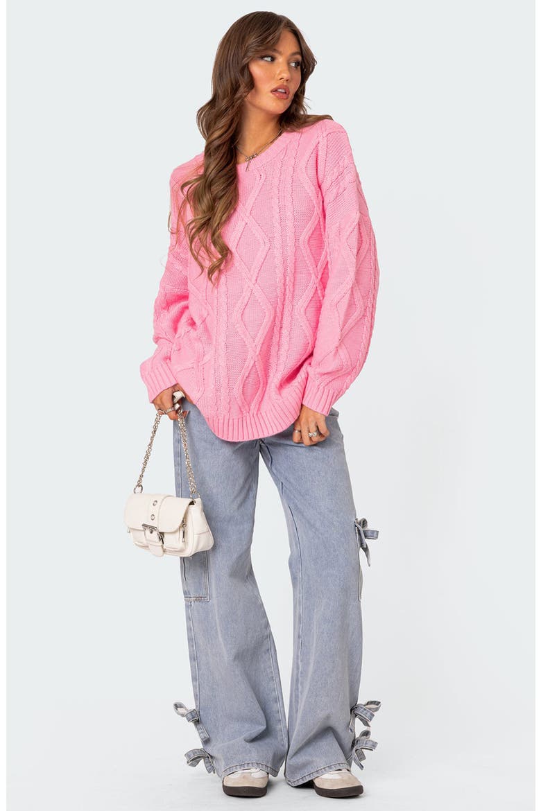 Kennedy Oversize Cable Stitch Sweater, Alternate, color, PINK