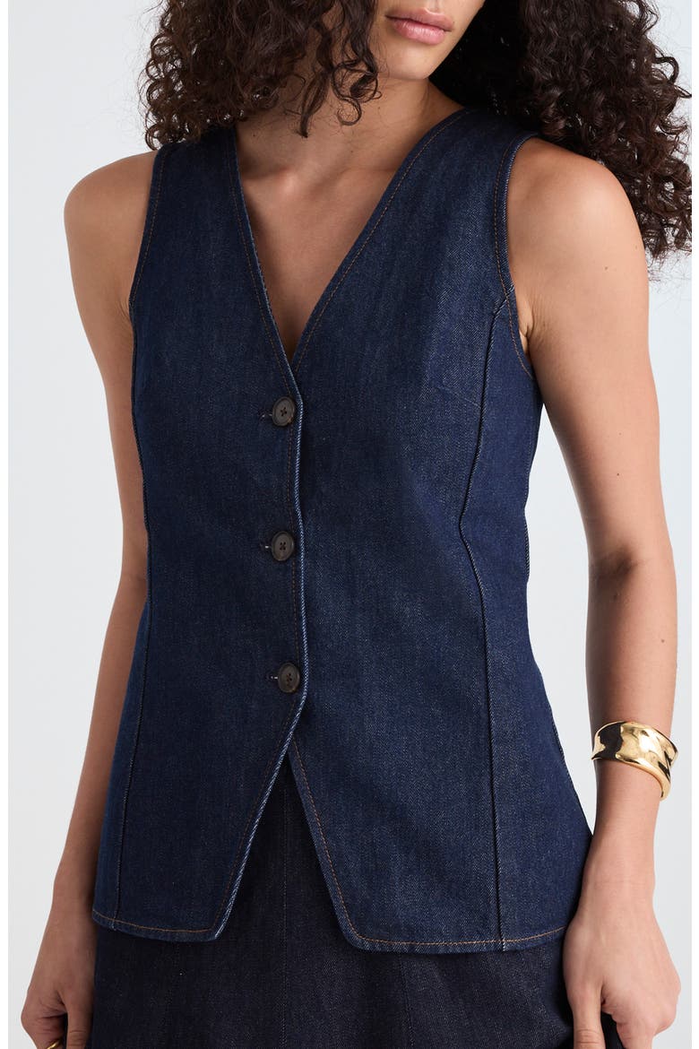 Denim Cutaway Vest, Main, color, RINSE WASH