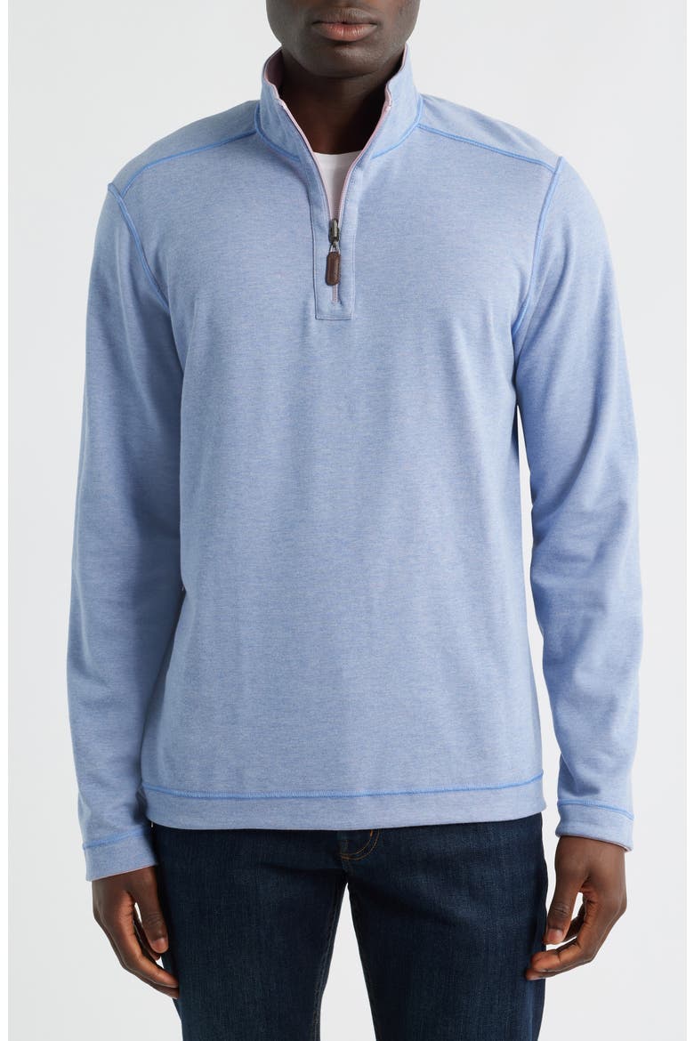 Icon Reversible Cotton Blend Quarter Zip Pullover, Alternate, color, PINK/ LIGHT BLUE