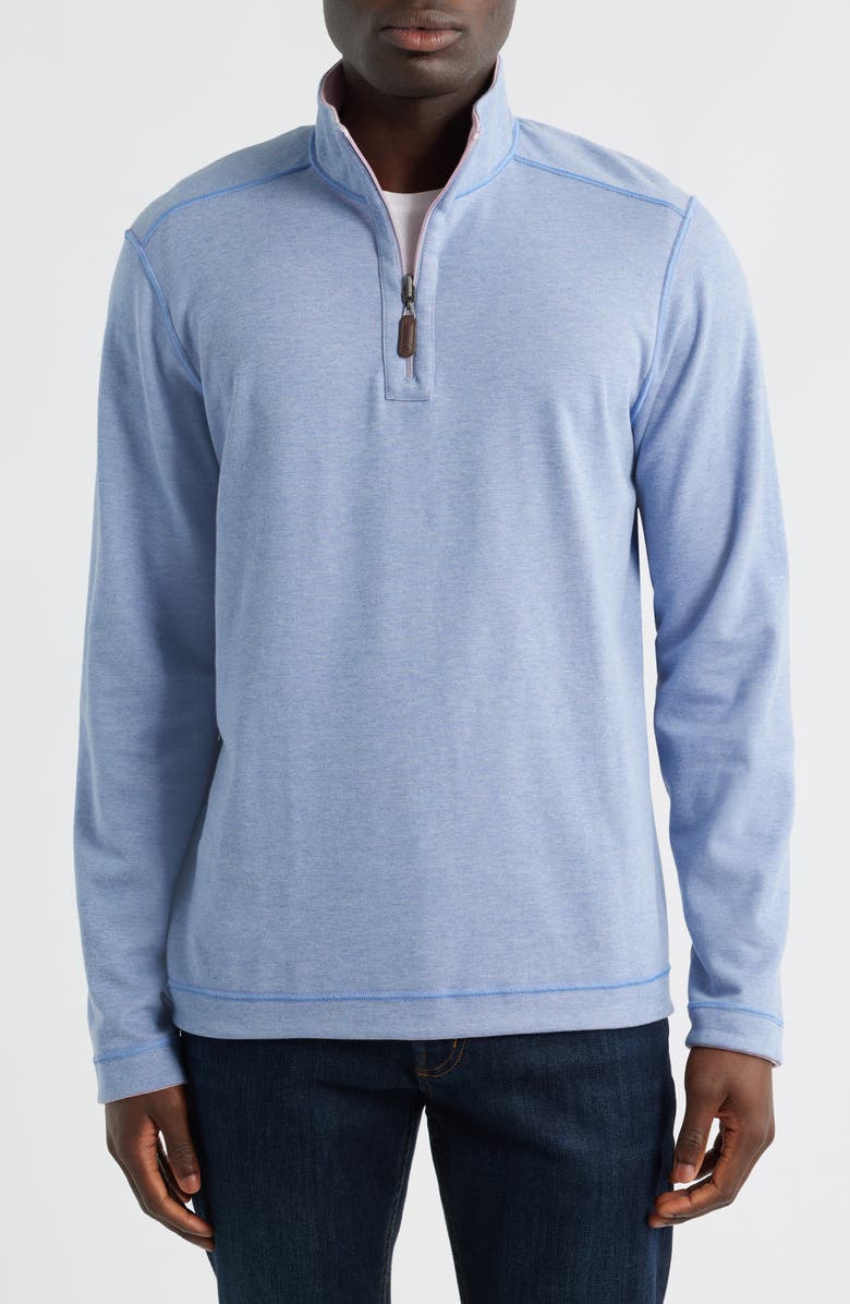 Johnston & Murphy Icon Reversible Cotton Blend Quarter Zip Pullover, Alternate, color, Pink/ Light Blue