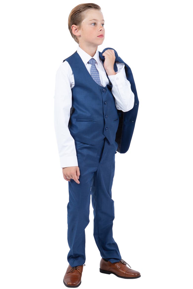 Kids' Blue Five-Piece Sharkskin Suit, Alternate, color, BLUE