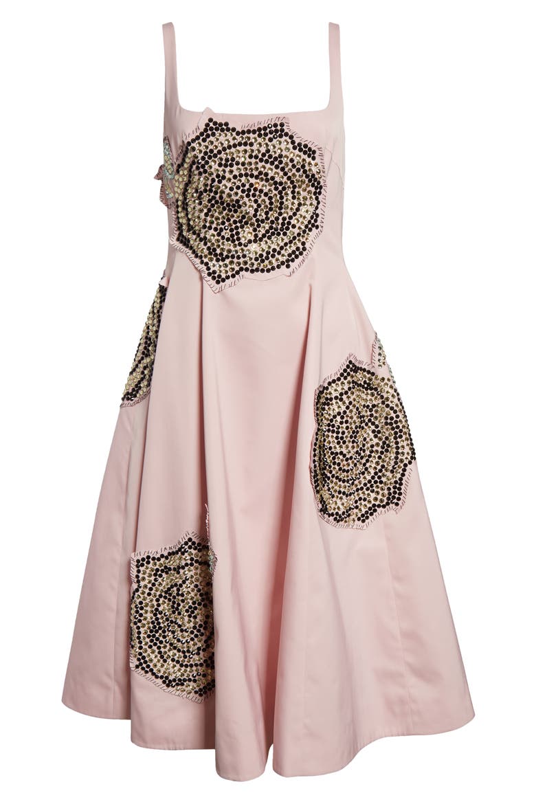 Embellished Balloon Fit & Flare Taffeta Midi Dress, Alternate, color, RIC17 AZALEA