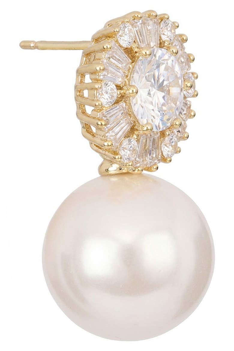 Cubic Zirconia & Faux Pearl Drop Earrings, Alternate, color, GOLD