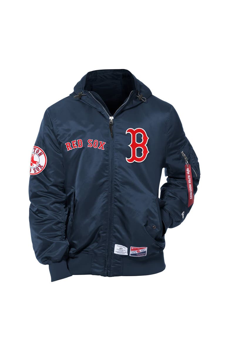 New Era x Alpha Industries Men's New Era x Alpha Industries Navy Boston Red Sox Current Day Full-Zip Hooded Nylon Bomber Jacket, Alternate, color, 