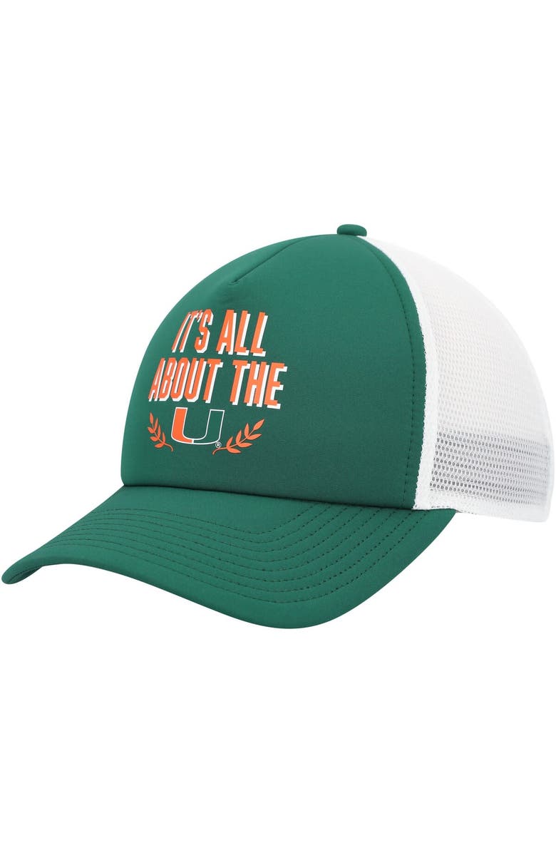 adidas Men's adidas Green Miami Hurricanes Phrase Foam Front Trucker Adjustable Hat, Main, color, 