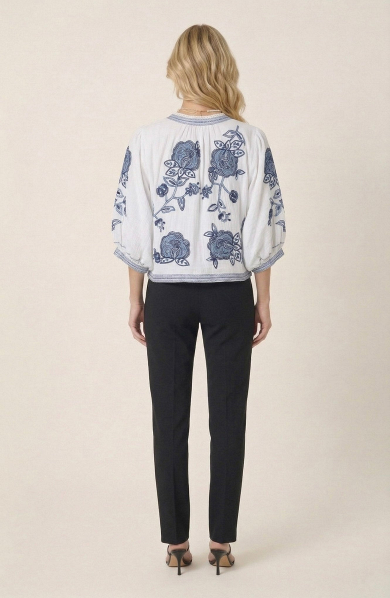 Modenaire Floral Embroidered Open Front Jacket, Alternate, color, White